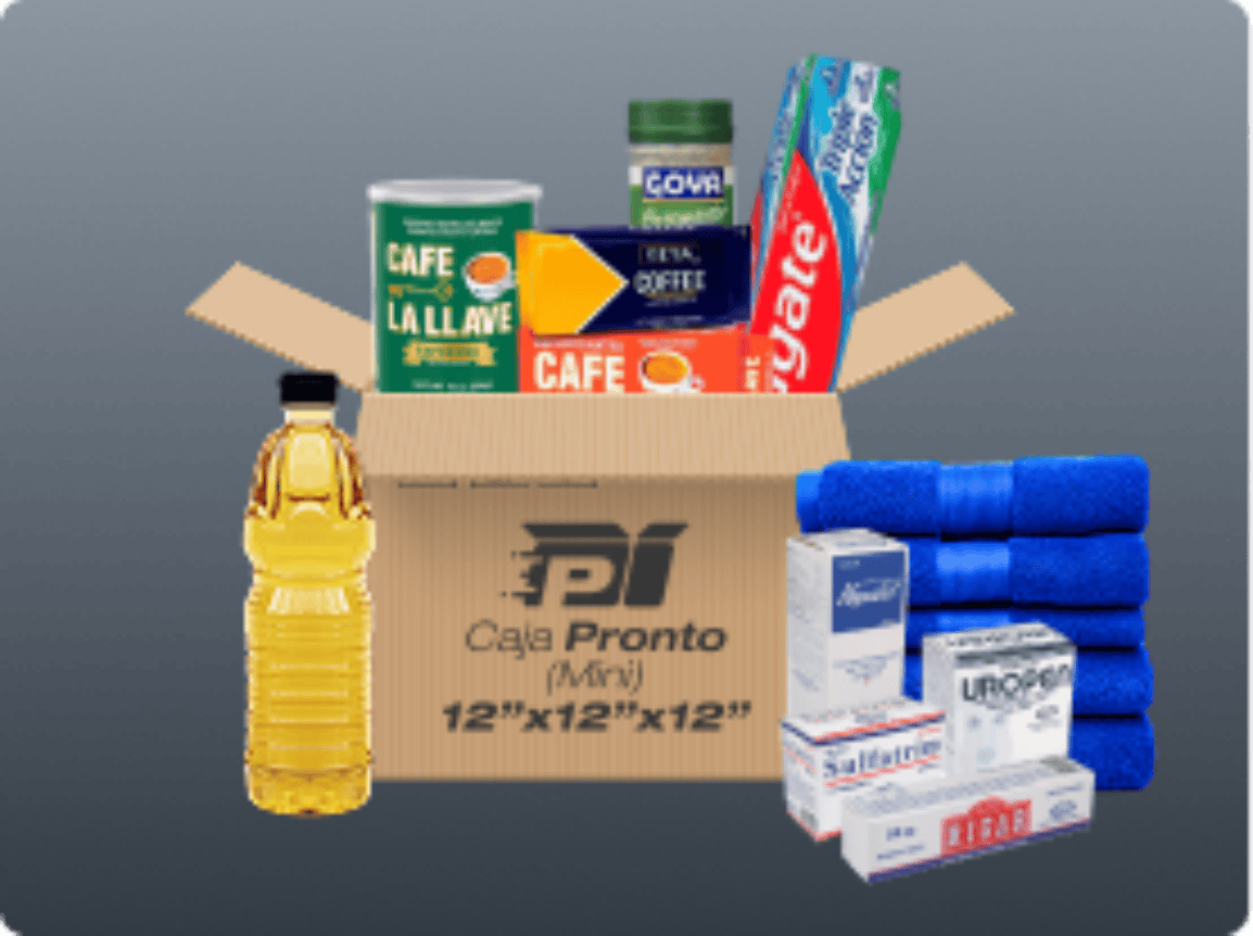 caja con productos de comida y aseo