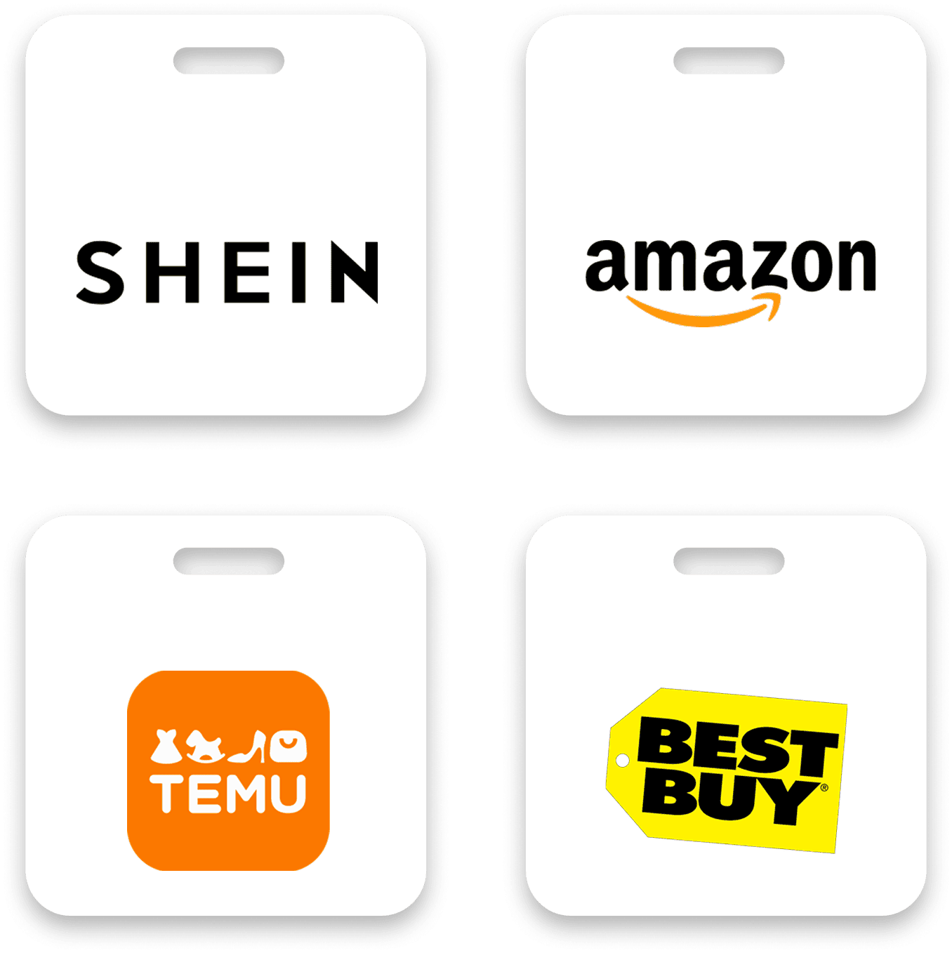 iconos Shein, amazon, Temy y Best Buy