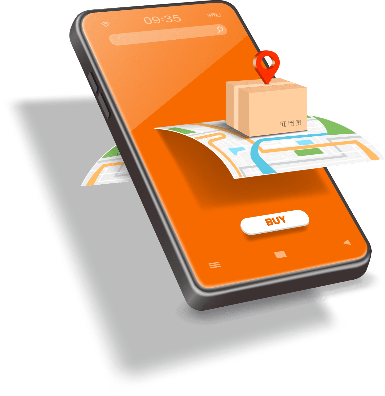 celular con un mapa y el ícono de ubicación